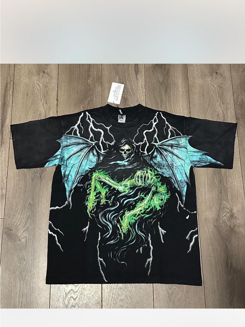 Valley dreams Black Short Sleeve Tee with Green & Teal Reaper Graphic